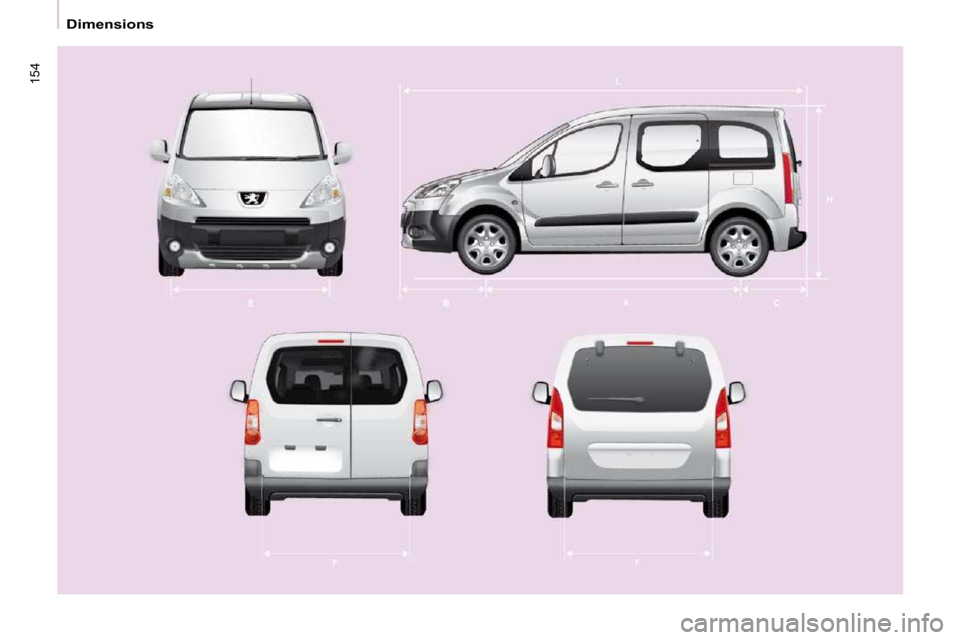 Peugeot Partner Tepee 2010  Owners Manual 154
   Dimensions     