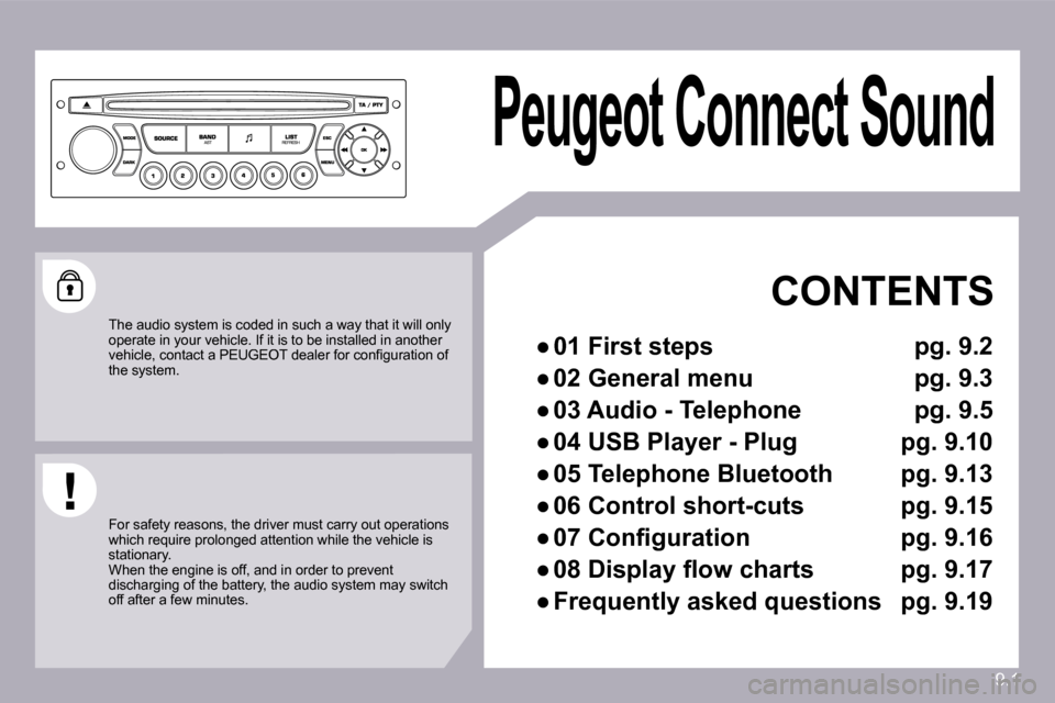 Peugeot Partner Tepee 2010  Owners Manual 9.1
 Peugeot Connect Sound   
  CONTENTS 
� � � 