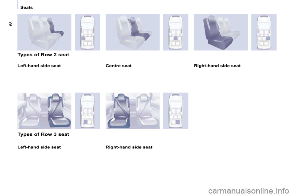 Peugeot Partner Tepee 2010 Repair Manual 68
   Seats   
  Left-hand side seat  
  Types of Row 2 seat  
  Types of Row 3 seat    Centre seat     Right-hand side seat    
  Right-hand side seat   
  Left-hand side seat             