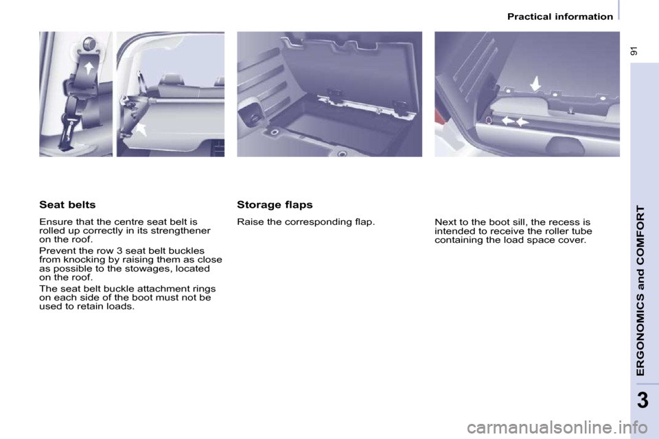 Peugeot Partner Tepee 2010 Owners Manual � �9�1
ERGONOMICS 
and
 COMFORT
3
   Practical information   
  Storage flaps  
� �R�a�i�s�e� �t�h�e� �c�o�r�r�e�s�p�o�n�d�i�n�g� �ﬂ� �a�p�.�  � �N�e�x�t� �t�o� �t�h�e� �b�o�o�t� �s�i�l�l�,� �t�h�e�