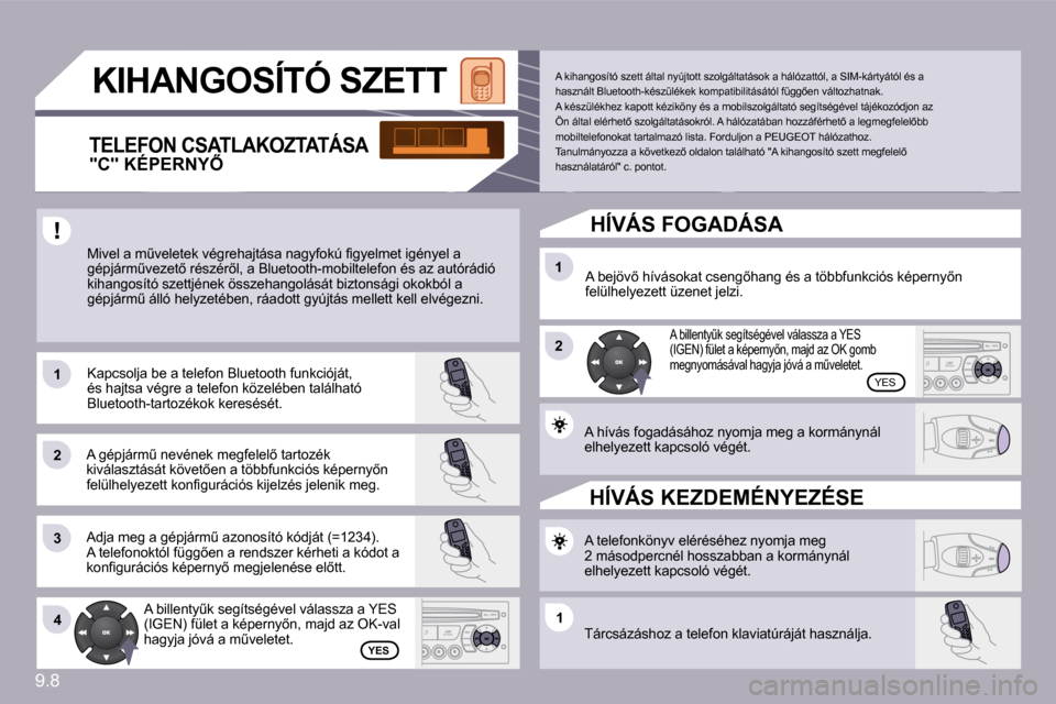 Peugeot Partner Tepee 2010  Kezelési útmutató (in Hungarian) 9.8
�1�1
�2�2
�3�3
�1�1
�2�2
�4�4�1�1
� �K�I�H�A�N�G�O�S�Í�T�Ó� �S�Z�E�T�T� 
� �M�i�v�e�l� �a� �mC�v�e�l�e�t�e�k� �v�é�g�r�e�h�a�j�t�á�s�a� �n�a�g�y�f�o�k�ú� �ﬁ� �g�y�e�l�m�e�t� �i�g�é�n�y�e�