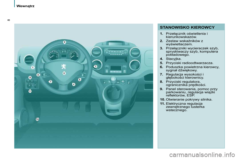 Peugeot Partner Tepee 2010  Instrukcja Obsługi (in Polish) �8
� � � �W�e�w�n"�t�r�z� � � 
� � �S�T�A�N�O�W�I�S�K�O� �K�I�E�R�O�W�C�Y�  
   
1. � �  �P�r�z�e�ł"�c�z�n�i�k� �o;�w�i�e�t�l�e�n�i�a� �i� 
�k�i�e�r�u�n�k�o�w�s�k�a�z�ó�w�.� 
  
2. � �  �Z�e�s�t�