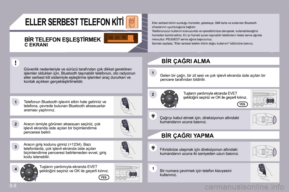 Peugeot Partner Tepee 2010  Kullanım Kılavuzu (in Turkish) �9�.�8
�1�1
�2�2
�3�3
�1�1
�2�2
�4�4�1�1
� �E�L�L�E�R� �S�E�R�B�E�S�T� �T�E�L�E�F�O�N� �K�İ�T�İ� 
� �G�ü�v�e�n�l�i�k� �n�e�d�e�n�l�e�r�i�y�l�e� �v�e� �s�ü�r�ü�c�ü� �t�a�r�a�f�ı�n�d�a�n� �ç�o�k