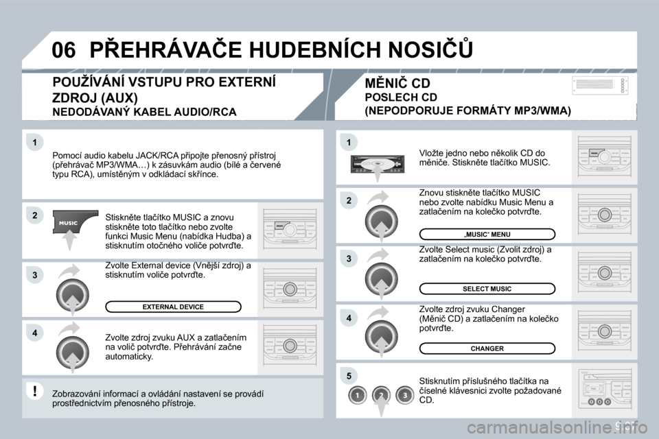 Peugeot Partner Tepee 2010  Návod k obsluze (in Czech) 9.37
�1
�2
�3
�4
�1
�4
�0�6
�2
�3
�5
� �P�o�m�o�c�í� �a�u�d�i�o� �k�a�b�e�l�u� �J�A�C�K�/�R�C�A� �p9�i�p�o�j�t�e� �p9�e�n�o�s�n�ý� �p9�í�s�t�r�o�j� � �P�o�m�o�c�í� �a�u�d�i�o� �k�a�b�e�l�u� �J�