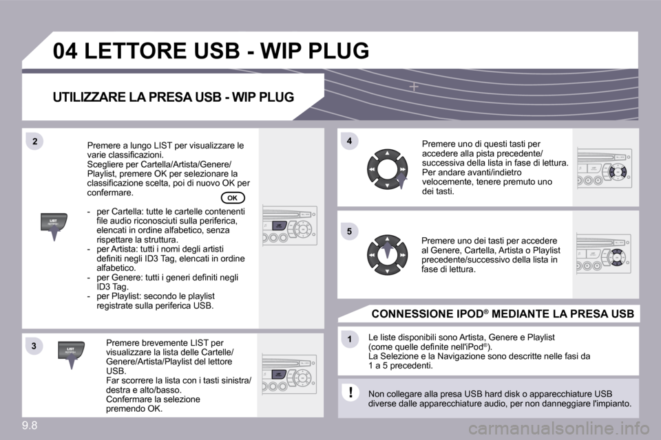 Peugeot Partner Tepee 2009  Manuale del proprietario (in Italian) �9�.�8
�3�3
�0�4
�4�4
�1�1
�5�5
�2�2
� �L�E�T�T�O�R�E� �U�S�B� �-� �W�I�P� �P�L�U�G� 
� � �U�T�I�L�I�Z�Z�A�R�E� �L�A� �P�R�E�S�A� �U�S�B� �-� �W�I�P� �P�L�U�G� 
� � �P�r�e�m�e�r�e� �b�r�e�v�e�m�e�n�t�