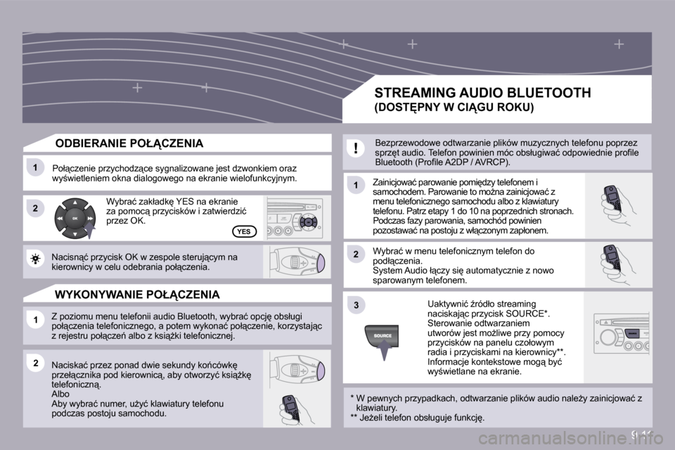 Peugeot Partner Tepee 2009  Instrukcja Obsługi (in Polish) 9.11
�1�1
�2�2
�1�1
�1�1
�2�2
�3�3
�2�2
�Y�E�S
� � �O�D�B�I�E�R�A�N�I�E� �P�O�Ł�C�Z�E�N�I�A� 
� �P�o�ł"�c�z�e�n�i�e� �p�r�z�y�c�h�o�d�z"�c�e� �s�y�g�n�a�l�i�z�o�w�a�n�e� �j�e�s�t� �d�z�w�o�n�k�i
