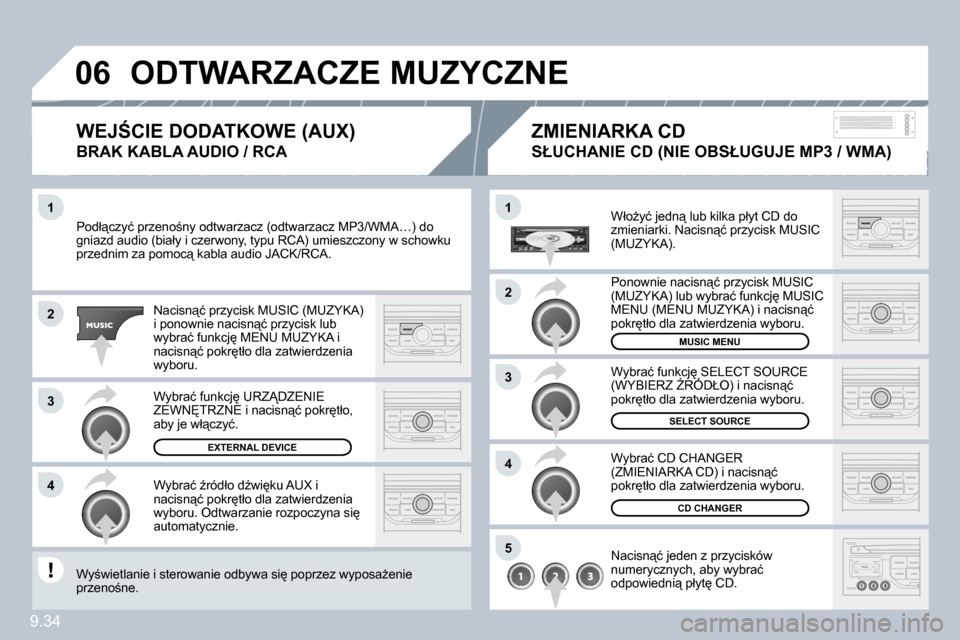 Peugeot Partner Tepee 2009  Instrukcja Obsługi (in Polish) �9�.�3�4
�1
�2
�3
�4
�1
�4
�0�6
�2
�3
�5
� �P�o�d�ł"�c�z�y�ć� �p�r�z�e�n�o;�n�y� �o�d�t�w�a�r�z�a�c�z� �(�o�d�t�w�a�r�z�a�c�z� �M�P�3�/�W�M�A�…�)� �d�o� � �P�o�d�ł"�c�z�y�ć� �p�r�z�e�n�o;�n�