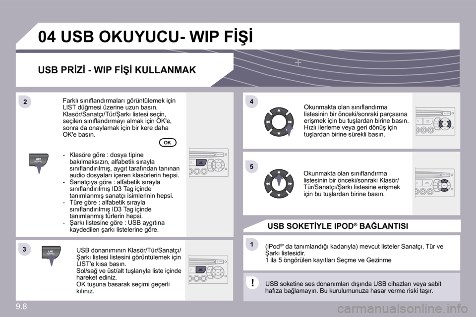 Peugeot Partner Tepee 2009  Kullanım Kılavuzu (in Turkish) �9�.�8
�3�3
�0�4
�4�4
�1�1
�5�5
�2�2
� �U�S�B� �O�K�U�Y�U�C�U�-� �W�I�P� �F�İ�Ş�İ� 
� � �U�S�B� �P�R�İ�Z�İ� �-� �W�I�P� �F�İ�Ş�İ� �K�U�L�L�A�N�M�A�K� 
� � �U�S�B� �d�o�n�a�n�ı�m�ı�n�ı�n� �K