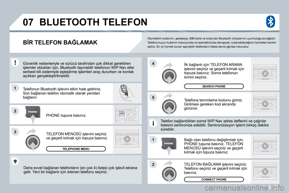 Peugeot Partner Tepee 2009  Kullanım Kılavuzu (in Turkish) �9�.� �3�5
�0�7
�1
�3
�5
�4
�2
�1
�2
� �H�i�z�m�e�t�l�e�r�i�n� �k�u�l�l�a�n�ı�m�ı�,� �ş�e�b�e�k�e�y�e�,� �S�I�M� �k�a�r�t�a� �v�e� �k�u�l�l�a�n�ı�l�a�n� �B�l�u�e�t�o�o�t�h� �c�i�h�a�z�l�a�r�ı�n�
