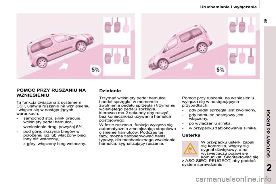 Peugeot Partner Tepee 2008.5  Instrukcja Obsługi (in Polish)  39
�G�O�T�O�W�Y� �d�o� �D�R�O�G�I
 39
22
� � � �U�r�u�c�h�a�m�i�a�n�i�e� �i� �w�y�ł"�c�z�a�n�i�e� � � 
� �P�O�M�O�C� �P�R�Z�Y� �R�U�S�Z�A�N�I�U� �N�A� 
�W�Z�N�I�E�S�I�E�N�I�U� 
� �T�a� �f�u�n�k�c�j