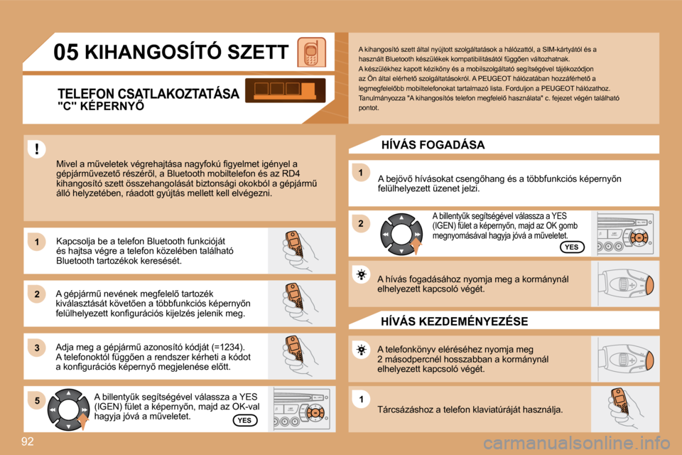 Peugeot Partner Tepee 2008  Kezelési útmutató (in Hungarian) 92
1 
2 
31 
2
5
1
05 KIHANGOSÍTÓ SZETT
�M�i�v�e�l� �a� �mC�v�e�l�e�t�e�k� �v�é�g�r�e�h�a�j�t�á�s�a� �n�a�g�y�f�o�k�ú� �i�g�y�e�l�m�e�t� �i�g �é�n�y�e�l� �a� 
�g�é�p�j�á�r�mC�v�e�z�e�t5� �r