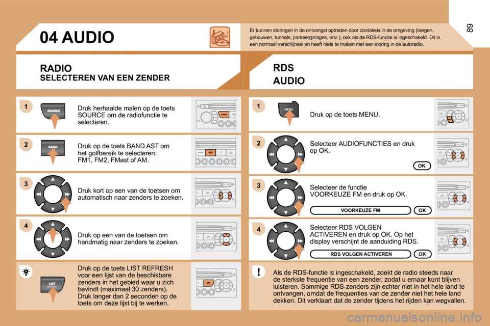 Peugeot Partner Tepee 2008  Handleiding (in Dutch) 1 
2 
3 
4MENU
2 
4
3
1
04
89
AUDIO
RADIO
�D�r�u�k� �h�e�r�h�a�a�l�d�e� �m�a�l�e�n� �o�p� �d�e� �t�o�e�t�s�  
�S�O�U�R�C�E� �o�m� �d�e� �r�a�d�i�o�f�u�n�c�t�i�e� �t�e� 
�s�e�l�e�c�t�e�r�e�n�. 
�D�r�u�