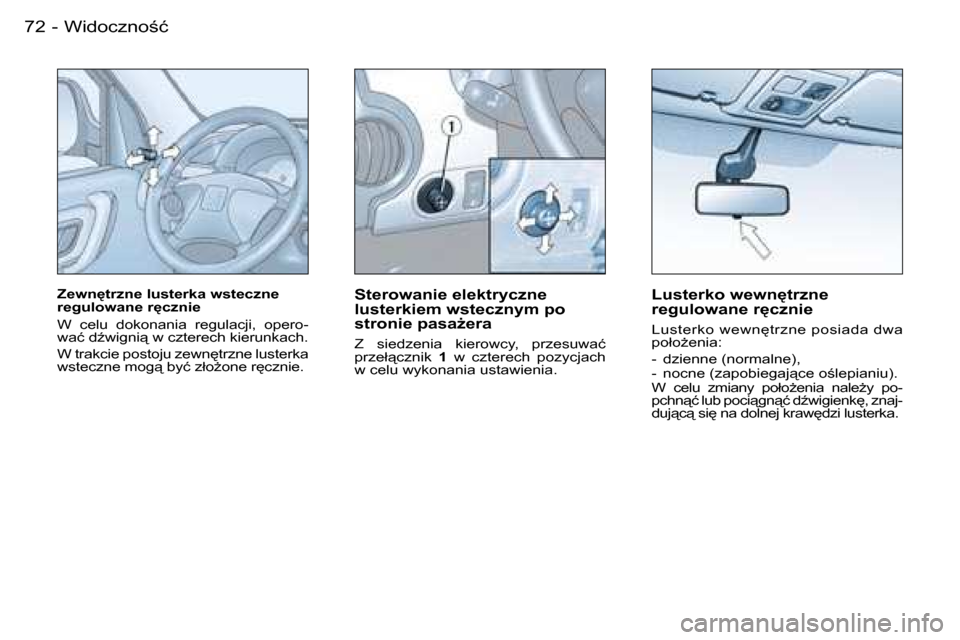 Peugeot Partner VP 2007  Instrukcja Obsługi (in Polish) �7�2 �-
�Z�e�w�n
�t�r�z�n�e� �l�u�s�t�e�r�k�a� �w�s�t�e�c�z�n�e�  
�r�e�g�u�l�o�w�a�n�e� �r
�c�z�n�i�e 
�W�  �c�e�l�u�  �d�o�k�o�n�a�n�i�a�  �r�e�g�u�l�a�c�j�i�,�  �o�p�e�r�o�- 
�w�a�ć� �dE�w�i�g�