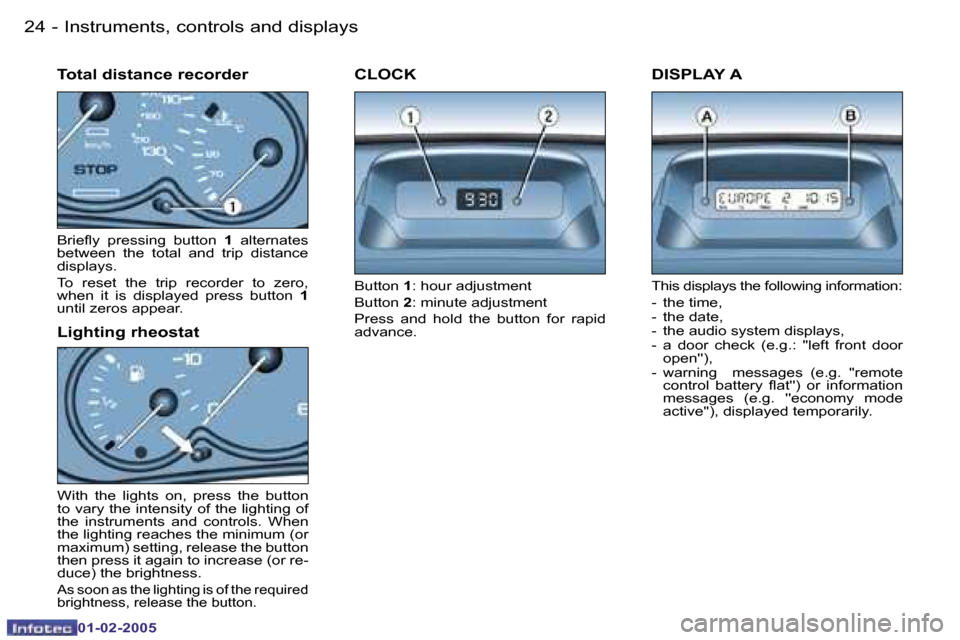 Peugeot Partner VP 2005 Owners Guide �2�4 �-
�0�1�-�0�2�-�2�0�0�5
�2�5
�-
�0�1�-�0�2�-�2�0�0�5
�B�r�i�e�l�y�  �p�r�e�s�s�i�n�g�  �b�u�t�t�o�n�  �1�  �a�l�t�e�r�n�a�t�e�s� 
�b�e�t�w�e�e�n�  �t�h�e�  �t�o�t�a�l�  �a�n�d�  �t�r�i�p�  �d�i�s