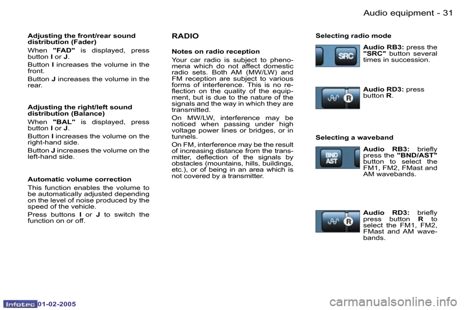 Peugeot Partner VP 2005 Owners Guide �3�0 �-
�0�1�-�0�2�-�2�0�0�5
�3�1
�-
�0�1�-�0�2�-�2�0�0�5
�R�A�D�I�O
�N�o�t�e�s� �o�n� �r�a�d�i�o� �r�e�c�e�p�t�i�o�n 
�Y�o�u�r�  �c�a�r�  �r�a�d�i�o�  �i�s�  �s�u�b�j�e�c�t�  �t�o�  �p�h�e�n�o�- 
�m�