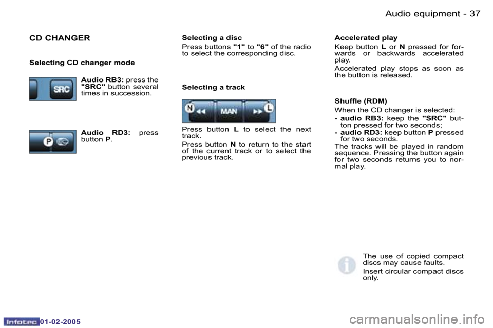 Peugeot Partner VP 2005 Owners Guide �3�6 �-
�0�1�-�0�2�-�2�0�0�5
�3�7
�-
�0�1�-�0�2�-�2�0�0�5
�A�c�c�e�l�e�r�a�t�e�d� �p�l�a�y 
�K�e�e�p�  �b�u�t�t�o�n�  �L�  �o�r�  �N�  �p�r�e�s�s�e�d�  �f�o�r�  �f�o�r�-
�w�a�r�d�s�  �o�r�  �b�a�c�k�w