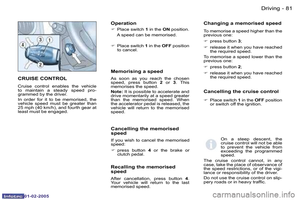 Peugeot Partner VP 2005 Manual Online �8�0 �-
�0�1�-�0�2�-�2�0�0�5
�8�1
�-
�0�1�-�0�2�-�2�0�0�5
�C�R�U�I�S�E� �C�O�N�T�R�O�L
�C�r�u�i�s�e�  �c�o�n�t�r�o�l�  �e�n�a�b�l�e�s�  �t�h�e�  �v�e�h�i�c�l�e�  
�t�o�  �m�a�i�n�t�a�i�n�  �a�  �s�t�e