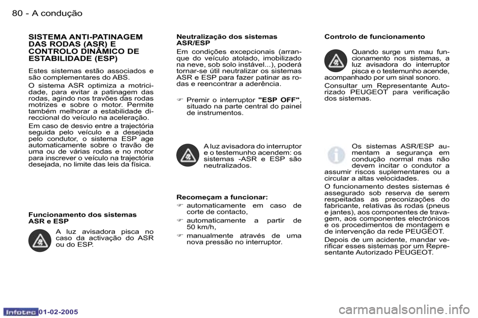 Peugeot Partner VP 2005  Manual do proprietário (in Portuguese) �A� �c�o�n�d�u�ç�ã�o�8�0 �-
�0�1�-�0�2�-�2�0�0�5
�8�1�A� �c�o�n�d�u�ç�ã�o�-
�0�1�-�0�2�-�2�0�0�5
�S�I�S�T�E�M�A� �A�N�T�I�-�P�A�T�I�N�A�G�E�M�  
�D�A�S� �R�O�D�A�S� �(�A�S�R�)� �E� 
�C�O�N�T�R�O�L