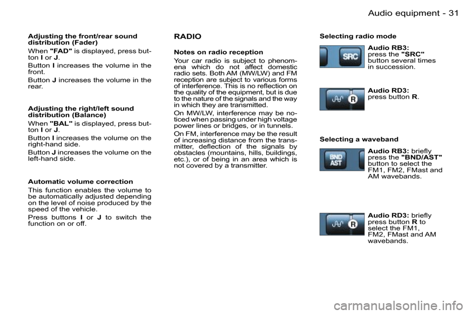 Peugeot Partner VP Dag 2007 Owners Guide �3�1�A�u�d�i�o� �e�q�u�i�p�m�e�n�t�-
�R�A�D�I�O
�N�o�t�e�s� �o�n� �r�a�d�i�o� �r�e�c�e�p�t�i�o�n 
�Y�o�u�r�  �c�a�r�  �r�a�d�i�o�  �i�s�  �s�u�b�j�e�c�t�  �t�o�  �p�h�e�n�o�m�- 
�e�n�a�  �w�h�i�c�h�  