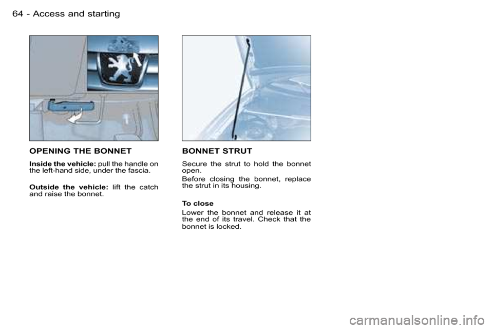 Peugeot Partner VP Dag 2007 Repair Manual �A�c�c�e�s�s� �a�n�d� �s�t�a�r�t�i�n�g�6�4 �-
�O�P�E�N�I�N�G� �T�H�E� �B�O�N�N�E�T
�I�n�s�i�d�e� �t�h�e� �v�e�h�i�c�l�e�:� �p�u�l�l� �t�h�e� �h�a�n�d�l�e� �o�n� 
�t�h�e� �l�e�f�t�-�h�a�n�d� �s�i�d�e�,