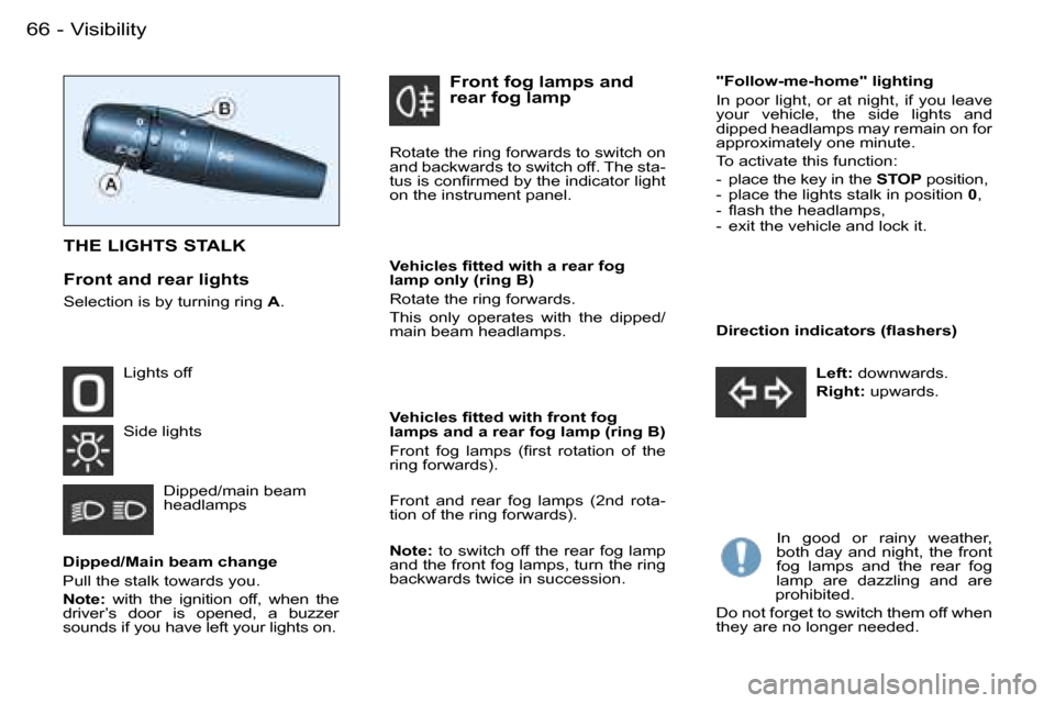Peugeot Partner VP Dag 2007 Repair Manual �6�6 �-
�D�i�r�e�c�t�i�o�n� �i�n�d�i�c�a�t�o�r�s� �(�ﬂ�a�s�h�e�r�s�)�L�e�f�t�:� �d�o�w�n�w�a�r�d�s�.
�R�i�g�h�t�: � �u�p�w�a�r�d�s�.
�"�F�o�l�l�o�w�-�m�e�-�h�o�m�e�"� �l�i�g�h�t�i�n�g 
�I�n� �p�o�o�