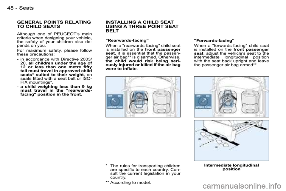 Peugeot Partner VU 2007 Service Manual �4�8 �-�S�e�a�t�s
�G�E�N�E�R�A�L� �P�O�I�N�T�S� �R�E�L�A�T�I�N�G�  
�T�O� �C�H�I�L�D� �S�E�A�T�S
�A�l�t�h�o�u�g�h�  �o�n�e�  �o�f�  �P�E�U�G�E�O�T�’�s�  �m�a�i�n�  
�c�r�i�t�e�r�i�a� �w�h�e�n� �d�e�