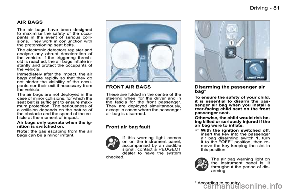 Peugeot Partner VU 2007 Manual Online �8�1
�-�D�r�i�v�i�n�g
�F�R�O�N�T� �A�I�R� �B�A�G�S
�T�h�e�s�e� �a�r�e� �f�o�l�d�e�d� �i�n� �t�h�e� �c�e�n�t�r�e� �o�f� �t�h�e�  
�s�t�e�e�r�i�n�g�  �w�h�e�e�l�  �f�o�r�  �t�h�e�  �d�r�i�v�e�r�  �a�n�d