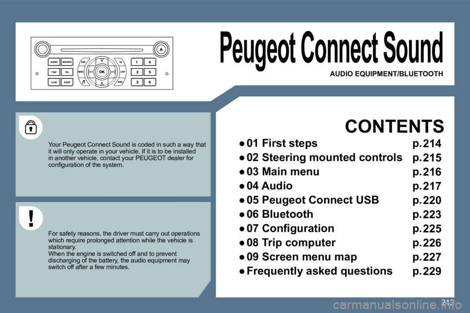Peugeot 407 2010  Owners Manual 213
 Peugeot Connect Sound 
  CONTENTS 
� � � 