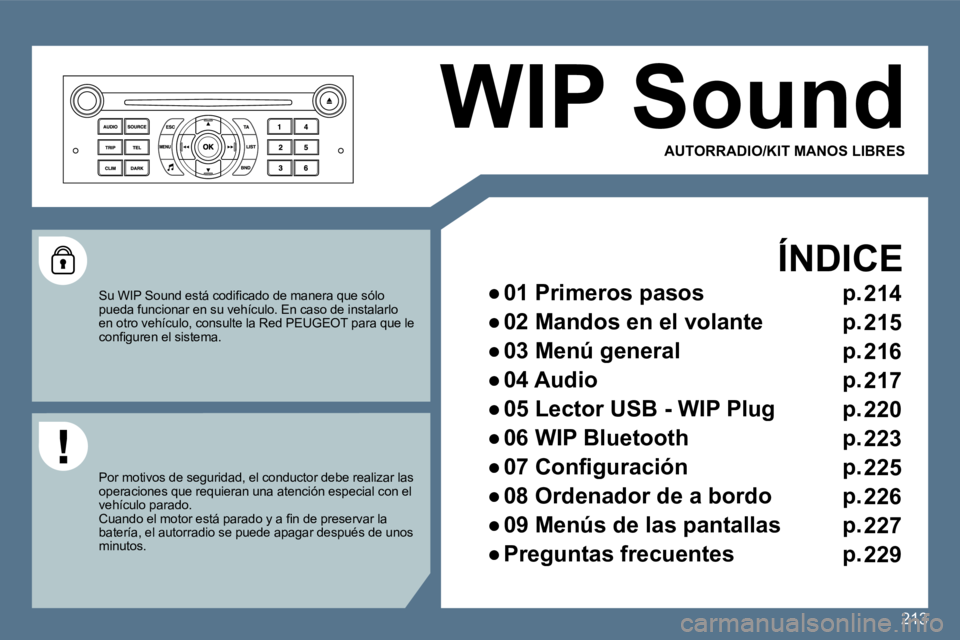 Peugeot 407 2010  Manual del propietario (in Spanish) 213
 WIP Sound 
  ÍNDICE 
� � � 