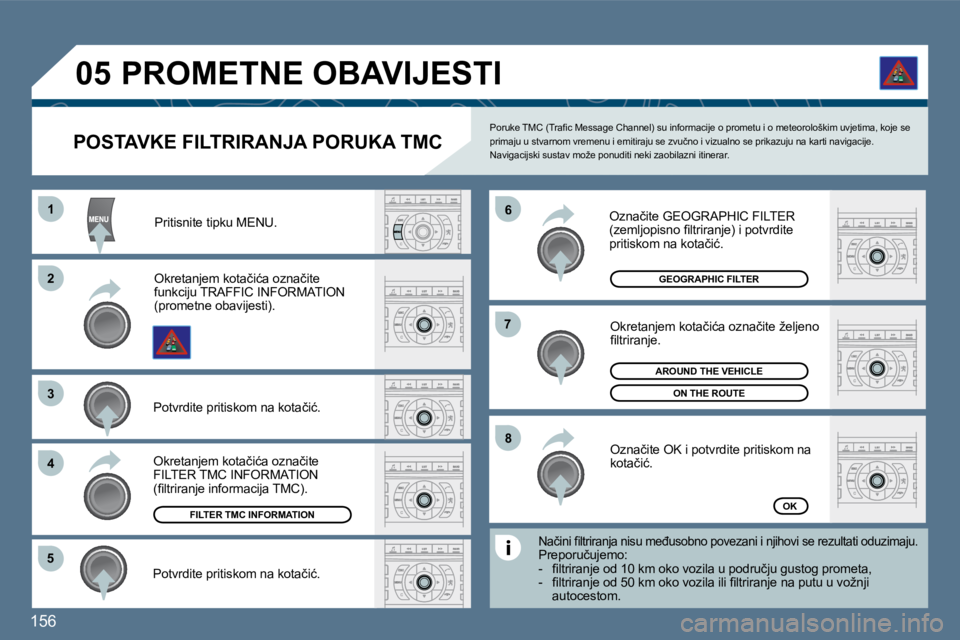 Peugeot 407 2010  Vodič za korisnike (in Croatian) �1�5�6� 
�5�5
�6�6
�7�7
�8�8
�1�1
�2�2
�3�3
�4�4
�0�5
�P�O�S�T�A�V�K�E� �F�I�L�T�R�I�R�A�N�J�A� �P�O�R�U�K�A� �T�M�C� 
� �P�o�r�u�k�e� �T�M�C� �(�T�r�a�ﬁ� �c� �M�e�s�s�a�g�e� �C�h�a�n�n�e�l�)� �s�u�