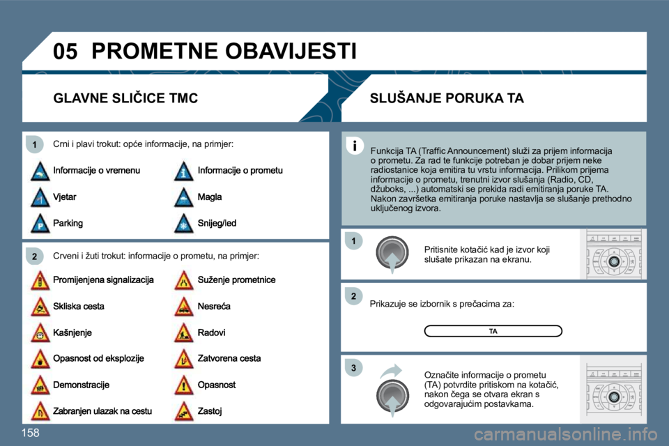 Peugeot 407 2010  Vodič za korisnike (in Croatian) �1�5�8� 
�0�5
�2
�1
�3
�2
�1
� �P�R�O�M�E�T�N�E� �O�B�A�V�I�J�E�S�T�I� 
�G�L�A�V�N�E� �S�L�I�Č�I�C�E� �T�M�C� 
� � �C�r�v�e�n�i� �i� �ž�u�t�i� �t�r�o�k�u�t�:� �i�n�f�o�r�m�a�c�i�j�e� �o� �p�r�o�m�e�