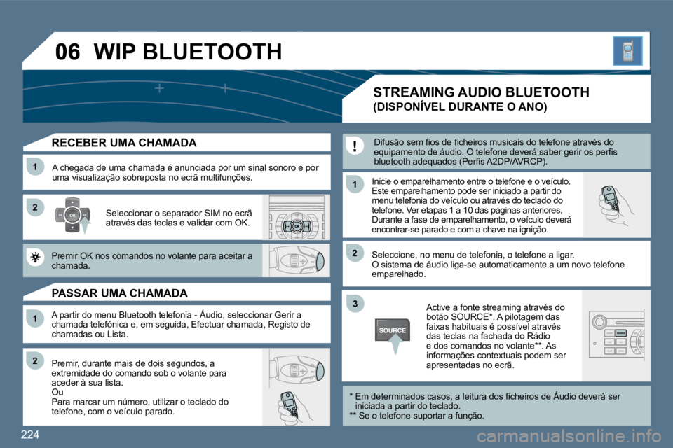 Peugeot 407 2010  Manual do proprietário (in Portuguese) 224
�1�1
�2�2
�1�1
�2�2
�3�3
�2�2
�1�1
� � �R�E�C�E�B�E�R� �U�M�A� �C�H�A�M�A�D�A� 
� � �A� �c�h�e�g�a�d�a� �d�e� �u�m�a� �c�h�a�m�a�d�a� �é� �a�n�u�n�c�i�a�d�a� �p�o�r� �u�m� �s�i�n�a�l� �s�o�n�o�r�