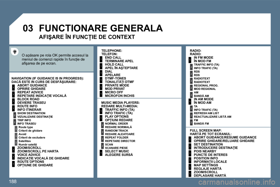 Peugeot 407 2010  Manualul de utilizare (in Romanian) 188
�0�3
1
2
�3
�3
2
1
1
1
�3
1
1
1
1
1
1
1
1
1
1
2
2
2
2
1
1
2
1
2
2
2
2
2
2
2
1
1
1
1
1
1
1
� �F�U�N�C�T�I�O�N�A�R�E� �G�E�N�E�R�A�L�A� 
� �O� �a�p �s�a�r�e� �p�e� �r�o�l�a� �O�K� �p�e�r�m�i�t�e� �