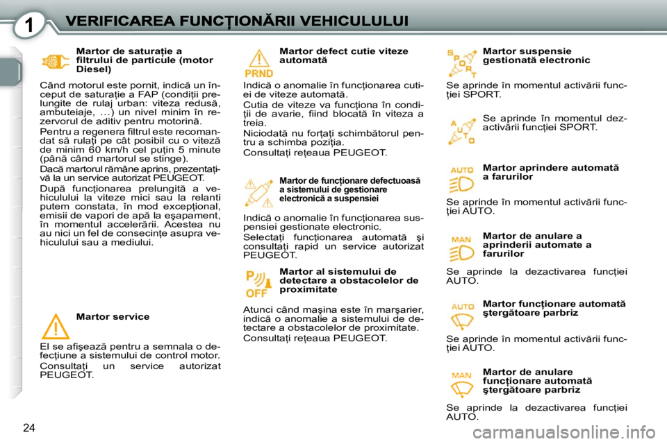 Peugeot 407 2010  Manualul de utilizare (in Romanian) 1
24
� � �M�a�r�t�o�r� �d�e� �s�a�t�u�r�a �i�e� �a�  
�ﬁ� �l�t�r�u�l�u�i� �d�e� �p�a�r�t�i�c�u�l�e� �(�m�o�t�o�r� 
�D�i�e�s�e�l�)� 
� �C�â�n�d� �m�o�t�o�r�u�l� �e�s�t�e� �p�o�r�n�i�t�,� �i�n�d�i�c