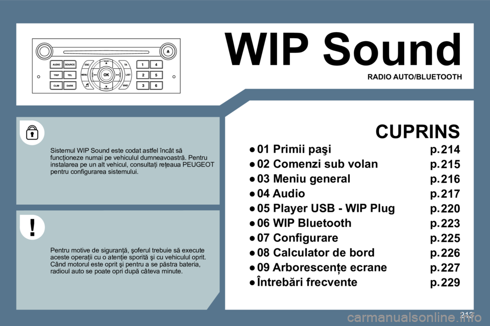 Peugeot 407 2010  Manualul de utilizare (in Romanian) 213
 WIP Sound 
  CUPRINS 
� � � 