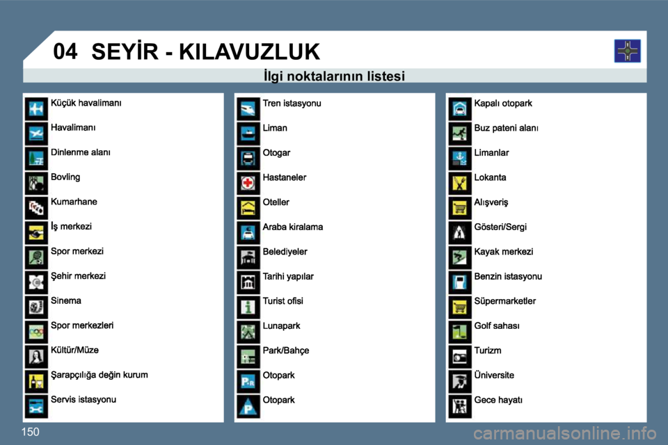 Peugeot 407 2010  Kullanım Kılavuzu (in Turkish) �1�5�0� 
�0�4
� � �İ�l�g�i� �n�o�k�t�a�l�a�r�ı�n�ı�n� �l�i�s�t�e�s�i� � � �İ�l�g�i� �n�o�k�t�a�l�a�r�ı�n�ı�n� �l�i�s�t�e�s�i� � � �İ�l�g�i� �n�o�k�t�a�l�a�r�ı�n�ı�n� �l�i�s�t�e�s�i� 
� �S�E�Y