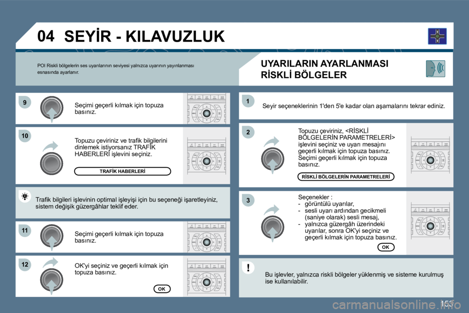 Peugeot 407 2010  Kullanım Kılavuzu (in Turkish) �1�5�3
�9�9
�1�0�1�0
�1�1�1�1
�1�2�1�2
�2�2
�1�1
�3�3
�0�4
� � �T�o�p�u�z�u� �ç�e�v�i�r�i�n�i�z� �v�e� �t�r�a�ﬁ� �k� �b�i�l�g�i�l�e�r�i�n�i� �d�i�n�l�e�m�e�k� �i�s�t�i�y�o�r�s�a�n�ı�z� �T�R�A�F�İ