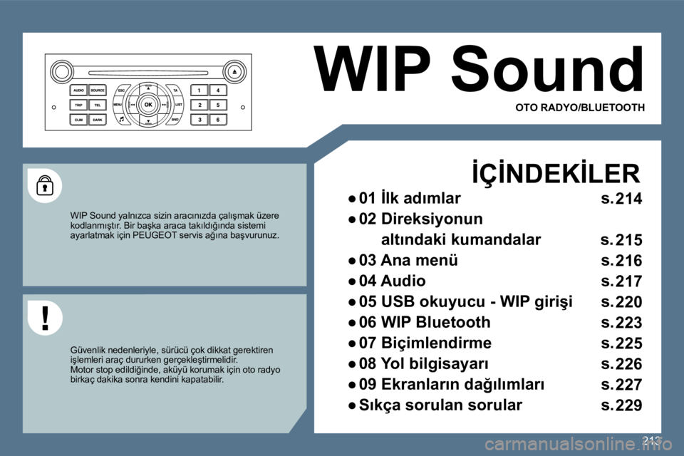 Peugeot 407 2010  Kullanım Kılavuzu (in Turkish) 213
 WIP Sound 
� � �İ�Ç�İ�N�D�E�K�İ�L�E�R� 
� � � 