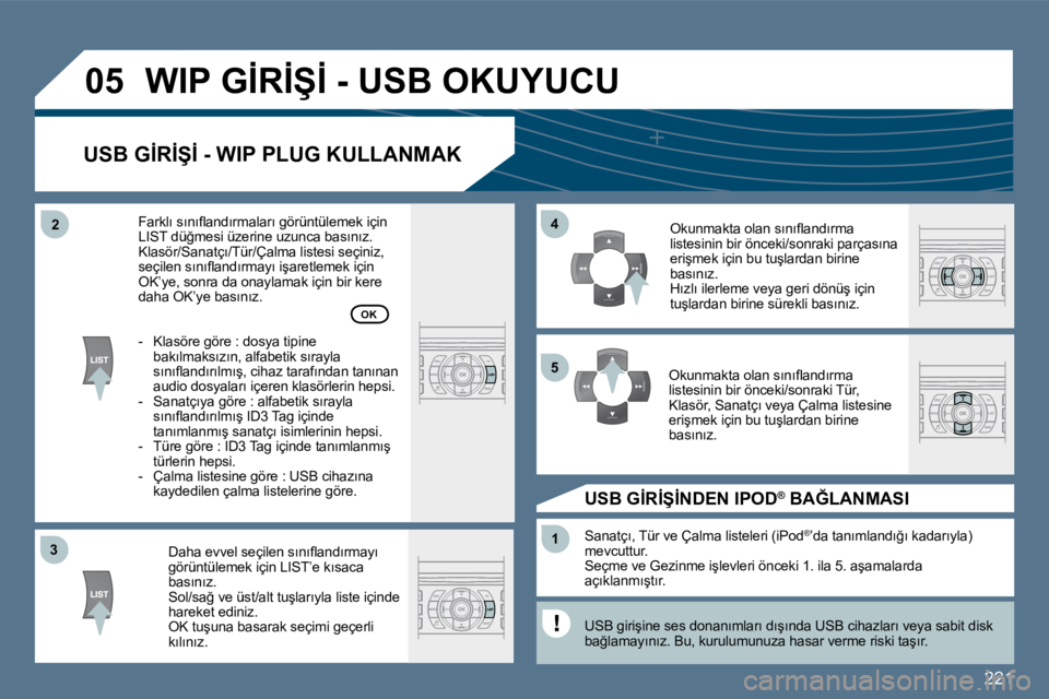 Peugeot 407 2010  Kullanım Kılavuzu (in Turkish) 221
�3�3
�4�4
�1�1
�5�5
�2�2
�0�5� �W�I�P� �G�İ�R�İ�Ş�İ� �-� �U�S�B� �O�K�U�Y�U�C�U� 
� � �U�S�B� �G�İ�R�İ�Ş�İ� �-� �W�I�P� �P�L�U�G� �K�U�L�L�A�N�M�A�K� 
� � �D�a�h�a� �e�v�v�e�l� �s�e�ç�i�l