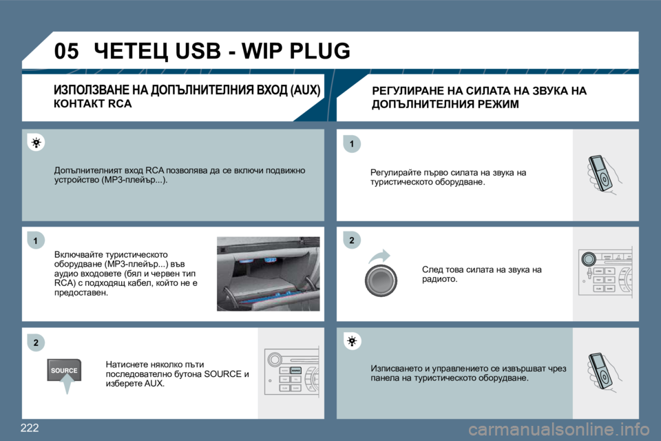 Peugeot 407 2010  Ръководство за експлоатация (in Bulgarian) 222
�0�5
�1�1
�2�2
�2�2
�1�1
� _aibkywÖ_lh� b� mijwye_Öb_lh� k_� baytjrywl� qj_a� iwÖ_ew� Öw� lmjbklbq_kdhlh� hxhjm^ywÖ_�.� 