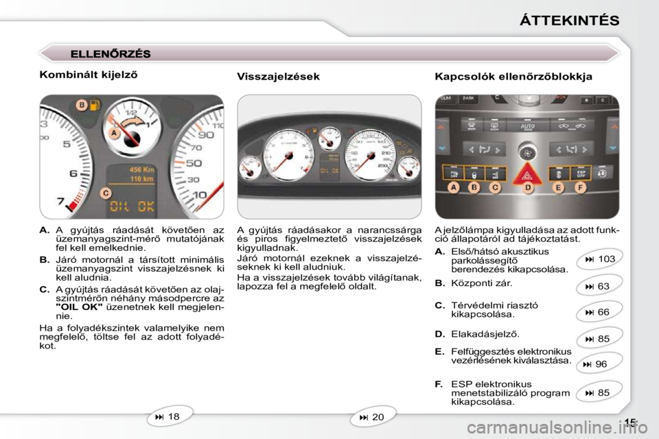 Peugeot 407 2009  Kezelési útmutató (in Hungarian) ÁTTEKINTÉS
� � �K�o�m�b�i�n�á�l�t� �k�i�j�e�l�z5�  
   
A. � �  �A�  �g�y�ú�j�t�á�s�  �r�á�a�d�á�s�á�t�  �k�ö�v�e�t5�e�n�  �a�z� 
�ü�z�e�m�a�n�y�a�g�s�z�i�n�t�-�m�é�r5�  �m�u�t�a�t�ó�j�