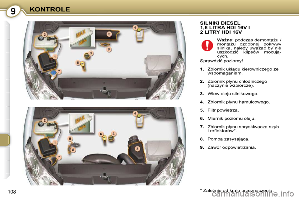 Peugeot 407 2009  Instrukcja Obsługi (in Polish) 9KONTROLE
108
� �S�I�L�N�I�K�I� �D�I�E�S�E�L� �1�,�6� �L�I�T�R�A� �H�D�I� �1�6�V� �I� �2� �L�I�T�R�Y� �H�D�I� �1�6�V� 
� � �*� � � �Z�a�l�eG�n�i�e� �o�d� �k�r�a�j�u� �p�r�z�e�z�n�a�c�z�e�n�i�a�.� �  