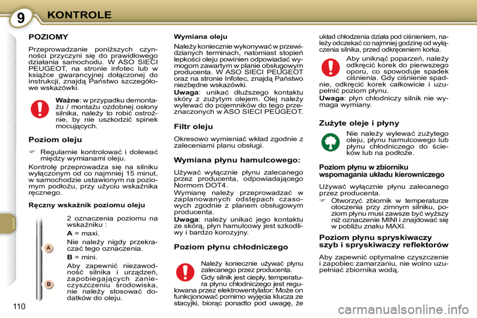 Peugeot 407 2009  Instrukcja Obsługi (in Polish) 9KONTROLE
110
� �P�O�Z�I�O�M�Y� 
� � � �P�r�z�e�p�r�o�w�a�d�z�a�n�i�e�  �p�o�n�iG�s�z�y�c�h�  �c�z�y�n�- 
�n�o;�c�i�  �p�r�z�y�c�z�y�n�i�  �s�i
�  �d�o�  �p�r�a�w�i�d�ł�o�w�e�g�o� 
�d�z�i�a�ł�a�n