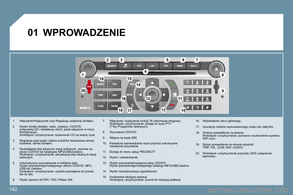 Peugeot 407 2009  Instrukcja Obsługi (in Polish) 142
11
�2�0�2�0
�8�8
�9�9
�5�5
�4�4
�3�3�2�2
�1�9�1�9
�1�6�1�61111
1010�1�8�1�8
�1�2�1�2
�6�6�7�7
�1�3�1�3
�1�5�1�5
�1�4�1�4
�1�7�1�7
01
� � � �1�.� �  �W�ł"�c�z�e�n�i�e�/�W�y�ł"�c�z�e�n�i