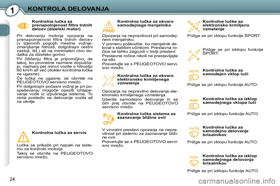 Peugeot 407 2009  Priročnik za lastnika (in Slovenian) 1KONTROLA DELOVANJA
24
� � �K�o�n�t�r�o�l�n�a� �l�u�č�k�a� �z�a�  
�p�r�e�n�a�p�o�l�n�j�e�n�o�s�t� �ﬁ� �l�t�r�a� �t�r�d�n�i�h� 
�d�e�l�c�e�v� �(�d�i�z�e�l�s�k�i� �m�o�t�o�r�)� 
 Pri  delovanju  mot