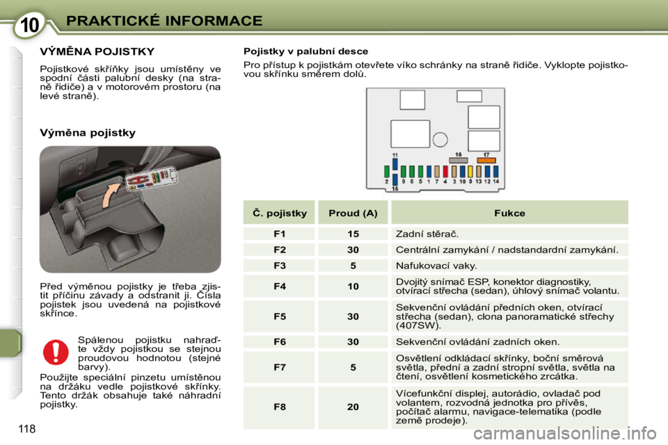 Peugeot 407 2009  Návod k obsluze (in Czech) 1010PRAKTICKÉ INFORMACE
118
� �V�Ý�M(�N�A� �P�O�J�I�S�T�K�Y� 
� �P�o�j�i�s�t�k�o�v�é�  �s�k9�í3�k�y�  �j�s�o�u�  �u�m�í�s�t)�n�y�  �v�e�  
�s�p�o�d�n�í�  �č�á�s�t�i�  �p�a�l�u�b�n�í�  �d�