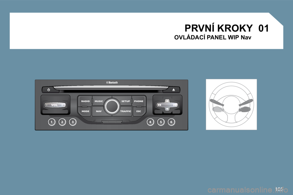 Peugeot 407 2009  Návod k obsluze (in Czech) 185
�0�1 PRVNÍ KROKY 
  OVLÁDACÍ PANEL WIP Nav      