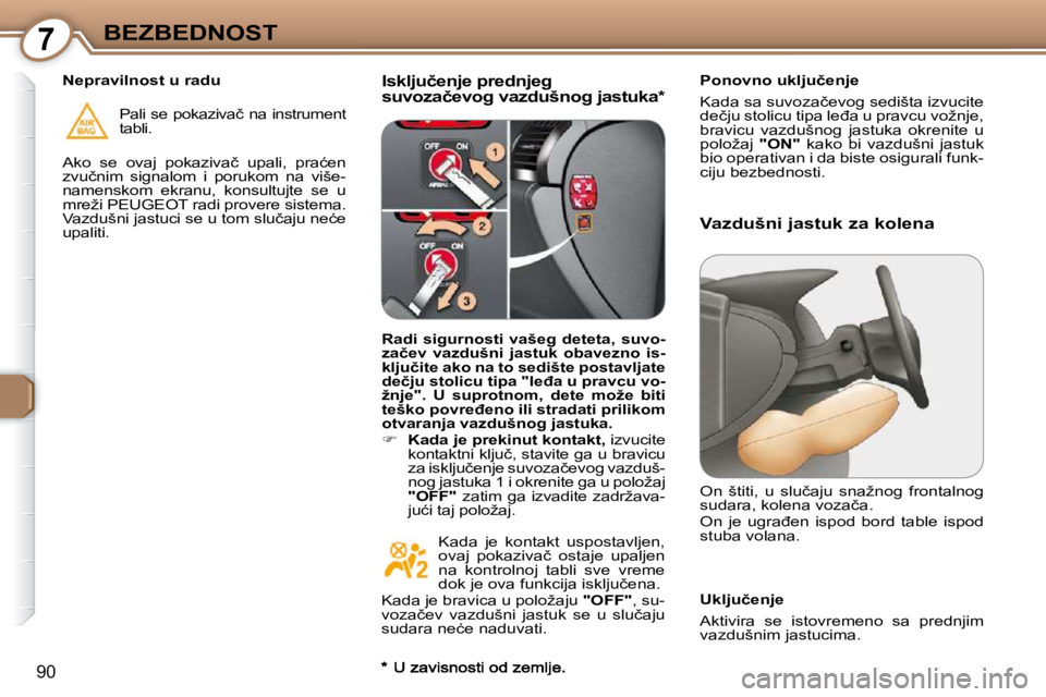 Peugeot 407 2009  Упутство за употребу (in Serbian) 7BEZBEDNOST
�9�0
  �I�s�k�l�j�u�č�e�n�j�e� �p�r�e�d�n�j�e�g�  
�s�u�v�o�z�a�č�e�v�o�g� �v�a�z�d�u�š�n�o�g� �j�a�s�t�u�k�a� �*� � � � �P�o�n�o�v�n�o� �u�k�l�j�u�č�e�n�j�e� �  
� �K�a�d�a� �s�a� �s�