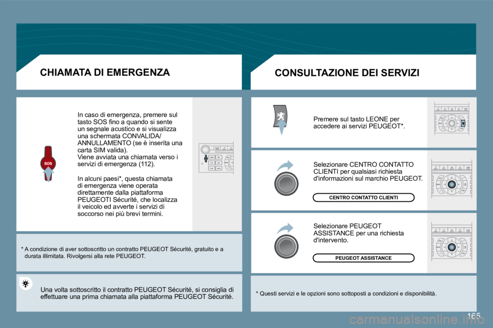 Peugeot 407 2008  Manuale del proprietario (in Italian) 165
  CHIAMATA DI EMERGENZA 
 In caso di emergenza, premere sul �t�a�s�t�o� �S�O�S� �ﬁ� �n�o� �a� �q�u�a�n�d�o� �s�i� �s�e�n�t�e� un segnale acustico e si visualizza una schermata CONVALIDA/ANNULLAM