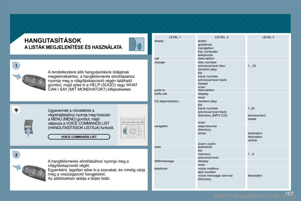 Peugeot 407 2008  Kezelési útmutató (in Hungarian) 22
11
167
� �A� �h�a�n�g�f�e�l�i�s�m�e�r�é�s� �e�l�i�n�d�í�t�á�s�á�h�o�z� �n�y�o�m�j�a� �m�e�g� �a� � �A� �h�a�n�g�f�e�l�i�s�m�e�r�é�s� �e�l�i�n�d�í�t�á�s�á�h�o�z� �n�y�o�m�j�a� �m�e�g� �a� vi